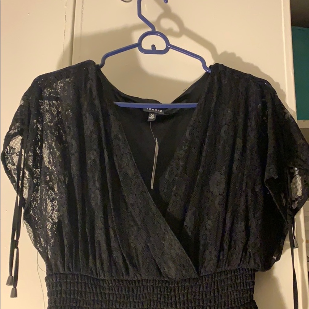Black empire waist long dress with lace overlay